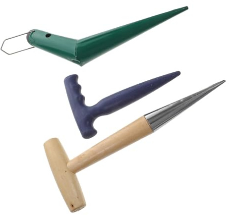 FONDOTIN Set 3 Utensili per Perforare Terreno da Giardino Manico in Legno Ergonomico, Piantatore Manuale in Acciaio Inox per Piantare, Trapiantare e Dissodare, Attrezzi Pratici per Orto