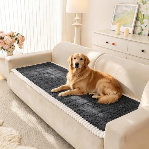 tianxinbaobei Thick Dog Sofa Cover Washable, Non Slip Fuzzy Pet Couch Covers for Sofa, Soft Plush Sofa Pad Protector for 2 Cushion, Pet Friendly Settee Covers (Dark Grey, 27.6 x 59/70x150cm)
