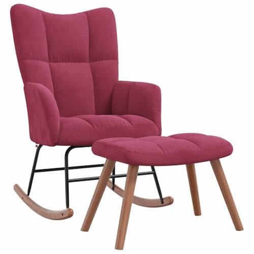 IBUQDDV Schaukelstuhl Wohnzimmer Lesesessel Schwingsessel Schaukelstuhl mit Hocker Samt Weinrot für Garten, Wohnzimmer, Hof, Terrasse und Balkon