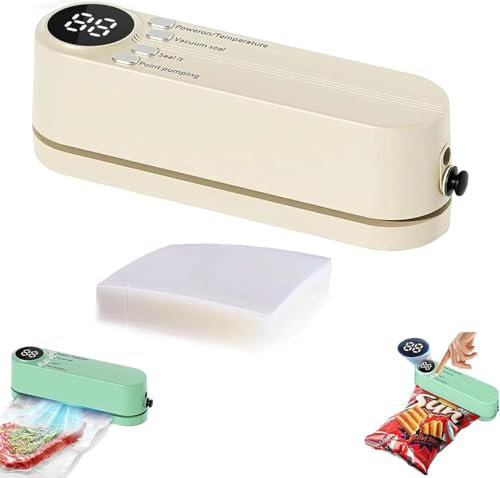 Rightfavour Mini sellador al vacío inalámbrico portátil con 20 bolsas de vacío, mini sellador al vacío inalámbrico, máquina de sellado de alimentos de mano recargable por USB, para uso doméstico para