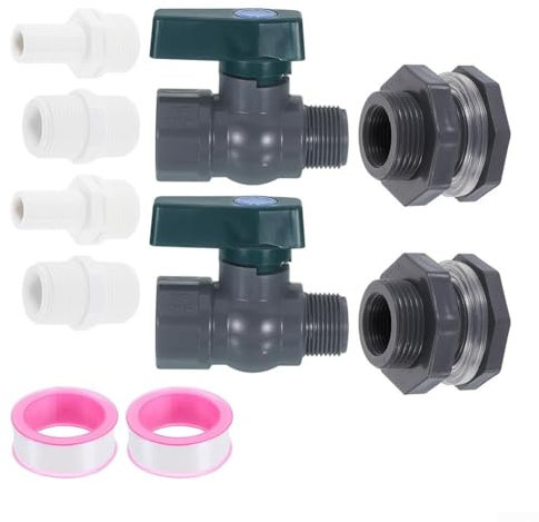 Set di 2 rubinetti per serbatoio della pioggia, valvola in plastica, con raccordo da 3/4 e adattatore per tubo flessibile, per acquari, piscine, barili da giardino