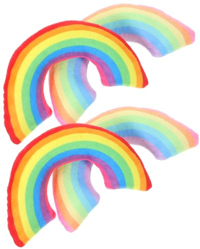 WOONEKY 4stücke Kissen Für Katze Katzenminze Kätzchen Schlafkissen Haustier Spielzeug Katzenform Regenbogenfarben Katzengeschenk