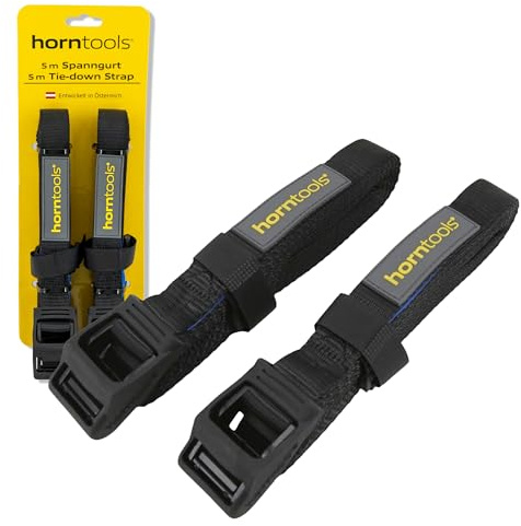 horntools Spanngurt 5 m (450 kg Nutzlast) mit Kunststoffschutz I 25 mm Breit I Zurrgurt Spanngurt Straps I Zurrgurte für Auto, Motorrad, SUP Board, Dachbox, Dachträger