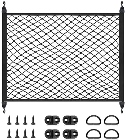 Car Cargo Net,High-elastic Organizer Storage Net, Adjustable Luggage Nets,Car Boot Mesh,Trunk Storage Net,Cargo Boot Netting with 4 Hooks,60x80cm Extends to 110x145cm,Universal for Most Vehicles