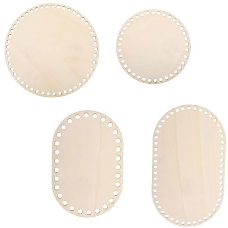 FIXOSHEE 4 Stück Korbboden Holzset Oval Rund Leicht Tragbar für DIY Korbflechten Häkeln Vielseitig Kreative Bastelbasis für Heimdekoration und Aufbewahrung