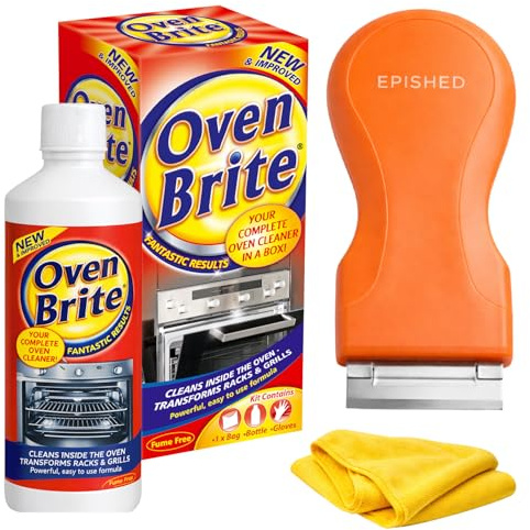 Oven Cleaner Kit 500ml – Heavy Duty Oven & Grill Cleaner with Non Scratch Scraper Tool, 10 Replacement Units, Protective Gloves, Grill Rack Cleaning Bag & 400GSM Washable Cleaning Cloth