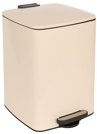 Harbour Housewares 20L Square Stainless Steel Pedal Bin – Beige Soft Close Kitchen Trash Can with Foot Pedal, Removable Inner Bucket, Hands Free Rubbish Bin for Home, Office, Utility Room