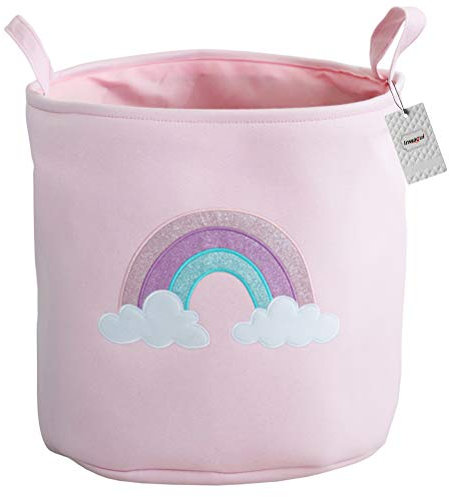 Inwagui Baumwolle Leinwand Wäschekorb Faltbare Baby Aufbewahrungskorb mit Griffen für Kinder Spielzeug Kleidung Organizer - Regenbogen, Rosa