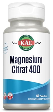 KAL Magnesium Citrat 400 mg 60 Tabletten vegan laborgeprüft Nahrungsergänzungsmittel mit Magnesium Energieproduktion des Körpers Gesunde Funktion von Nerven & Muskeln 13455 Weiß 7.5 kg (1er Pack)