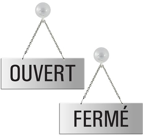 Panneau recto-verso Ouvert - Fermé en Aluminium anodisé avec Ventouse 175x65 mm No.31207-ES