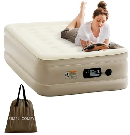 Simpli Comfy 18 Raised Twin Inflatable Air Mattress with Built-in AC Pump, Fast Self-Inflating Blow Up Air Bed with Waterproof Top for Home, Travel, Camping 75” x 40” x 18