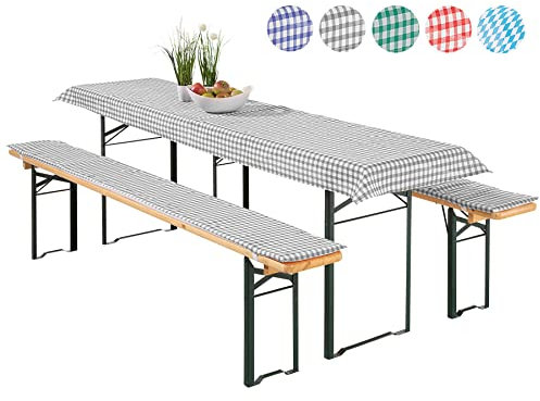 heimtexland ® Auflagen Set Bierzeltgarnitur 3-teilig Biertisch Tischdecke Bierbank Polster Bierbankauflage Typ331 Vichy Karo Grau für Tischmaß 50 x 110 cm