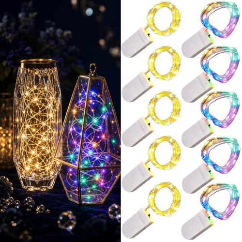LED-Lichterkette,batteriebetrieben,1 m,10 LEDs,silberfarbener Draht,mehrfarbig und warmweiß,Stern-Flaschen-Lichterkette für Weihnachten,10 Stück