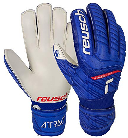 Reusch Attrakt Grip Finger Support Junior Flexibla målvaktshandskar barn ungdomar fotbollshandskar med fingerskydd för alla spelfält och alla väder