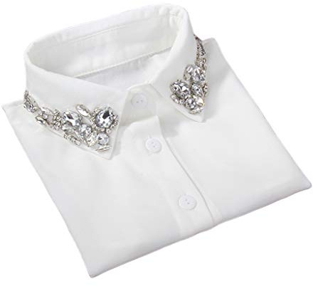 bobeini Ladies Ladies Gocce d'Acqua Imitazione Cristallo Chiffon Colletto Falso Gioielli Strass Risvolto Staccabile abbottonatura Mezza Camicia Camicetta Bianca