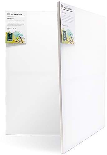 2er-Set 60x90cm Künstler-Leinwand Canvas zum Bemalen. Die leere, weiße Leinwand aus 100% Baumwolle ist umlaufend aufgespannt auf FSC® Holz-Keilrahmen mit 17mm Stärke, 280g/m², 2-fach weiß grundiert