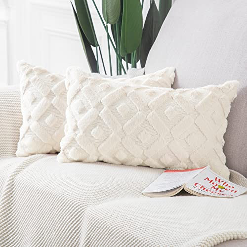 Madizz 2er Set Sanft Plüsch Kurze Wolle Samt Dekorativ Zierkissenbezüge Luxus Stil Kissenbezug für Sofa für Schlafzimmer Beige 40x60 cm Rechteckig