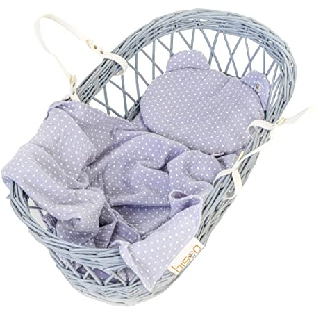 bisoo Musselin Decke Baby 80x100 cm + Kissen - Set Musselin Tuch Baby Bettwäsche für Neugeborene für Kinderwagen, Stubenwagen, Kinderbett - 4-lagig - Polka Dot Print Baby Blue