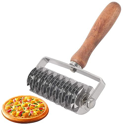 Gitterroller, Gitterwalze, Edelstahl Gitterwalze, Nudelschneider, Pizza Gitter Roller, Edelstahl Gitterroller mit Holzgriff zum Schneiden von Teig, Pizzaboden, Backen