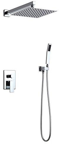 MTYYJS Doccia da Bagno, Sistema Doccia, 2 Funzioni Doccia Quadrata Rubinetto Doccia a Muro Impostato per Bagno con Bagno con Soffione Doccia da 10 , Valvola Di Bilanciamento Della Pressione
