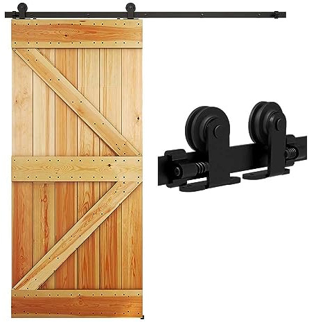 QINAIXQM 200CM Schiebetürbeschlag Schiebetüren Schiebetürsystem Komplettset Laufschiene Rollen Set Schwarz, T-Form