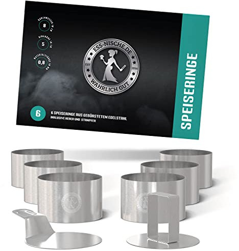 Ess-Nische® Dessertringe 8cm Burgerringe - Ideales Grill-Zubehör als Burger Presse beim BBQ oder als Törtchenform für eine Mini Kuchenform rund - verwendbar auch als Brötchen Backform