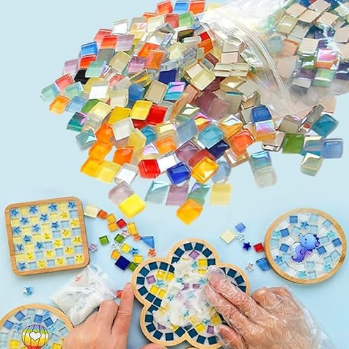 JIAMIAN 450 Mixed Colored Glass Tiles, Mini Mosaic Kit for Art & Crafts Home Decoration, Wall, Photo Frame