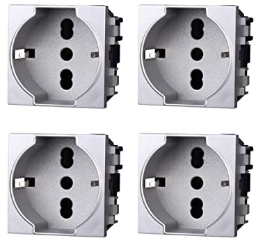 Serie Frutti Steckdosen Schalter Drucktasten Grau, Kompatibel mit Bticino Living Light Grau (4 Stück Schuko-Stecker)