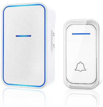 AIPOTEC Campanello senza fili per esterni, impermeabile, campanelli per porta, con 300 m, 38 suonerie, 4 volumi regolabili, campanello esterno e LED lampeggiante, per casa, ufficio, hotel (bianco)