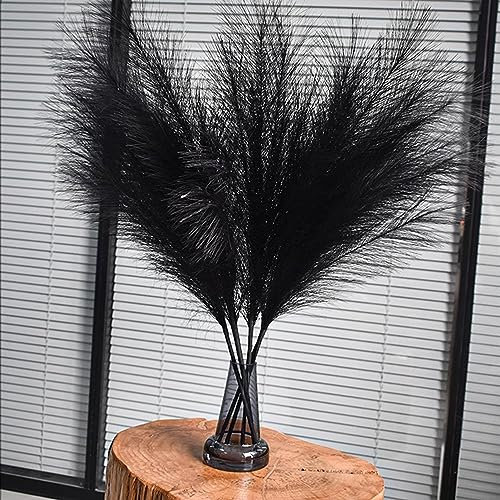 20PCS Artificial Pampas Grass Faux Boho Black Pampas Grass DIY Pampa Decor Dried Pampa Bouquet Flowers for Living Room Bedroom Crafts Office Kitchen Table Decor Boho Home Wedding Decoration,18/46cm