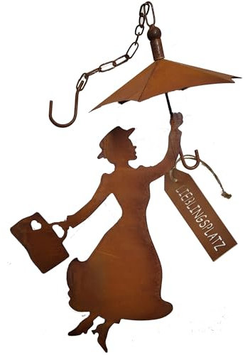 Meisenknödelhalter schwebende Mary mit Schirm, Koffer, Herz u. Regenschirm ca.64cm