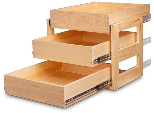 Mulush Ausziehbare Schubladen für Schränke, 58,4 cm B x 53,3 cm T x 48,3 cm H, sanft schließend, Holzregale, Aufbewahrungs-Organizer für Küche, 3 Ebenen, fertig, strapazierfähig, Bodenmontage