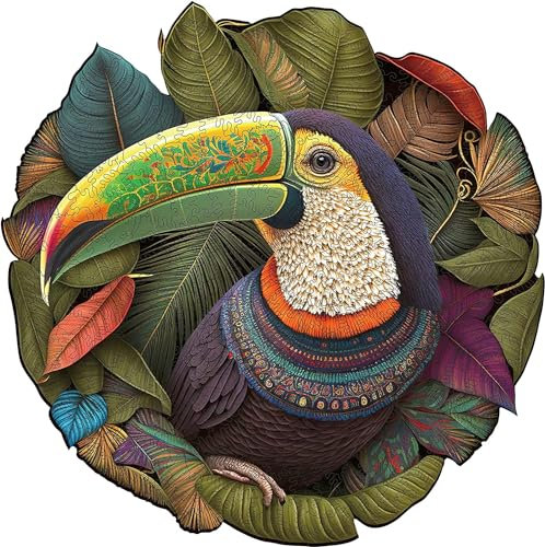 Mys Aurora Holzpuzzle Erwachsene 200 Stück, Papageien Holzpuzzles Einzigartige Tierform Puzzleteile,Puzzle aus Tierteilen, Puzzles Holz Erwachsene mit Geschenkbox aus Holz 28,5 x 28,5 cm
