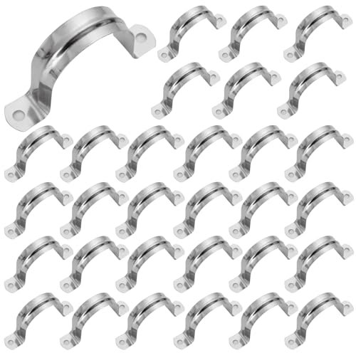 100Pcs 50mm/2”Pipe Strap Clamp 304 Stainless Steel Pipe Clips U Shaped Pipe Straps Saddle Clip Two Hole Tube Strap Tension Clips Hose Clamp Clip for Fixing Gas Water Pipes