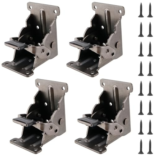 JOIKIT 4 bisagras plegables, bisagras de bloqueo automático de 90 grados, soporte de extensión de mesa, soporte plegable para patas de mesa con tornillos para patas de muebles