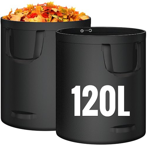 OIFIKAA 120L Heavy Duty Garden Waste Bags, 2 Pack Reusable Gardening Leaf Bags with Reinforced Handles, Tear-Resistant Lawn Bags for Yard Waste, Plant Debris, Grass & Leaves