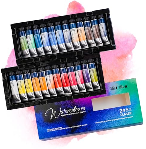7 Artists Aquarellfarben Set – 24 x 10 ml Tuben Rosa Gallery Classic Aquarell | Professionelle Aquarell Set | Hochwertig Künstler Aquarellkasten | Aquarellfarbe Wasserfarben