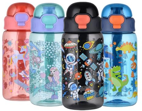 MHwan Trinkflasche für Kinder, 600ml Robuste und Langlebige Raum Kohlensäure Geeignet, BPA-Frei, Auslaufsicher, Süße Kinderflasche für Schule und Reisen