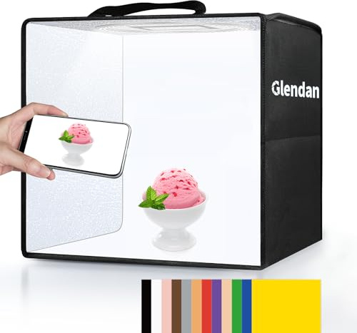 Glendan Portable Light Box Photography: 16x12 Folding Photo Box with CRI >95 Dimmable 112 LEDs Lights - 12 Color Backdrops for Small Size Products Photography