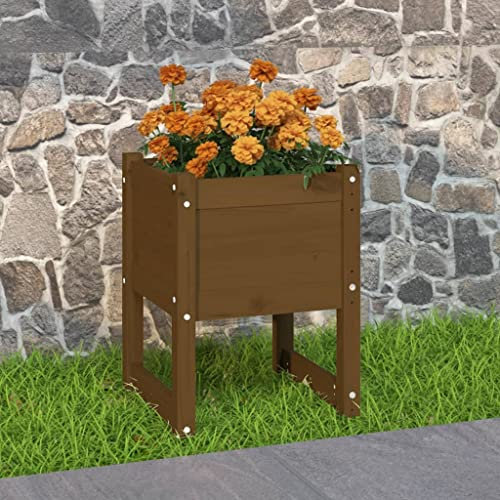 CKioict Porta piante da interno Vasi alti da esterno Fioriere da esterno grandi Fioriera Marrone Ambra 40x40x52,5 cm in Legno Massello di Pino Per Piante,Fiori,Frutta e Verdura