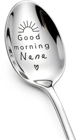 HAFRILY Nana Gifts from Grandchildren Engraved Tea Coffee Spoons for Grandma Mothers Day Birthday Nana's Coffee Spoon Gifts for Coffee Lover (Good Morning Nana)