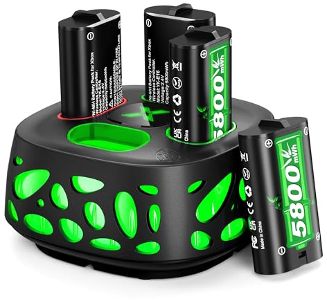 5800mWh Batterie pour Xbox One/One S/X/Xbox Series S/X, 4 x 5800mWh Batterie Rechargeable 10 Couleurs Mode LED RGB Station de Charge Rapide 2.5 Heures