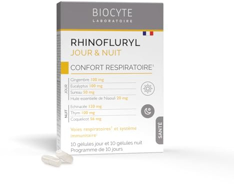 BIOCYTE Rhinofluryl Action Jour & Nuit - Zinc, Vitamine C, Gingembre, Thym, Coquelicot - Soutient Les Voies Respiratoires & Le Système Immunitaire - Programme 10 Jours