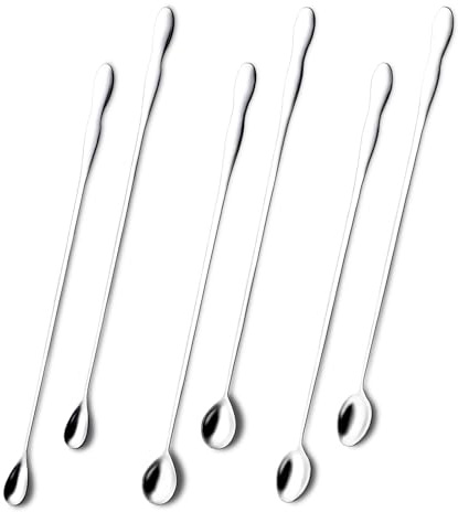 VYNFLICK Iced Tea Spoons Long Handle: 6 Pcs Stainless Steel Coffee Ice Cream Teaspoons 12.6 Inch Cocktail Mixing Stirrers Dessert Spoons