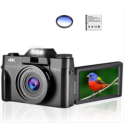 EKOUQIN Appareil Photo numérique 48MP Caméscope 4K Vlog 3.0quot;Webcam numérique Selfie à écran Rabattable à 180 ° for Objectif Macro Grand Angle Filmer, enregistrer, Diffuser(16G TFCard,with Filter)