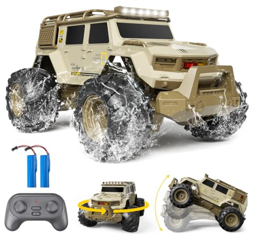 Haedswer 1:14 Voiture Télécommandée, 2.4GHz Voitures Telecommandé Enfant, avec Lumières LED, 360°Rotation, Voiture RC Tout Terrain pour Garçon et Homme (Kaki)