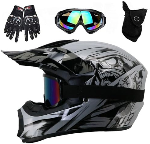DOT Motocross-Helm für Kinder, mit Schutzbrille, Handschuhen und Maske, Motocross-Helm für Jugendliche und Kinder, Offroad, Street, Dirtbike, für Jungen und Mädchen(Yellow Samurai,L(57-58CM))