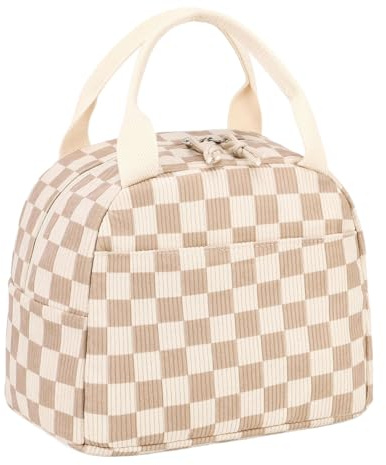 Ylnailky Lonchera de pana, bolsa de almuerzo a cuadros, contenedor aislado con compartimento refrigerador, gran capacidad para viajes escolares, adultos, picnics, niños, trabajo, adolescentes