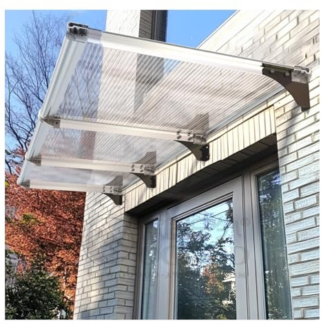 Auvent de Porte Fenêtres,Toit Marquise en Polycarbonate Cadre en Aluminium,Marquise de Porte d'Entrée， Contre PluieSoleil Protection UV ，Style à Face Droite(80x240cm/32x95in)