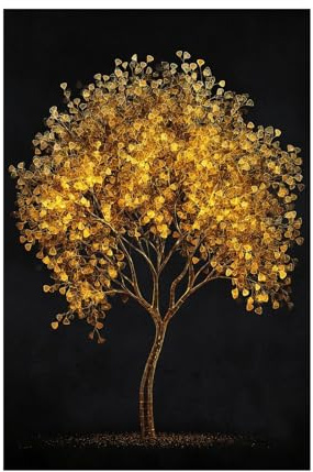 WIKEO Arbre de la vie abstrait tableaux Peinture d’arbre à la feuille d’or Moderne Salon & Chambre Poster - Photos de plantes Peinture Murale Nature Tableau(Doré)-40x60cm Sans cadre
